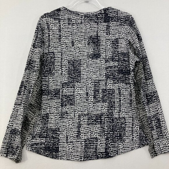 IBKUL Large Black White Abstract Stretch Crew Neck Long Sleeve Top Golf Active - Picture 7 of 8